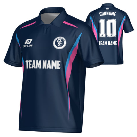 Arc Collared Jersey - Navy & Pink
