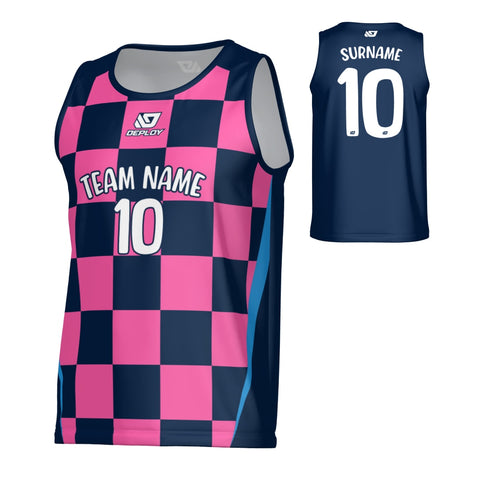 Checkers Sports Singlet - Navy & Pink