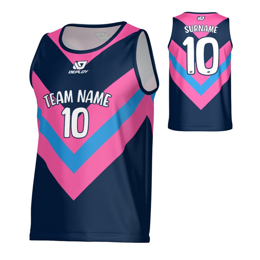 Chevron Sports Singlet - Navy & Pink