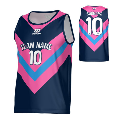 Chevron Sports Singlet - Navy & Pink