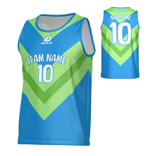Chevron Sports Singlet - Blue & Neon Green