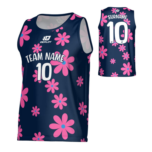Flower Sports Singlet - Navy & Pink