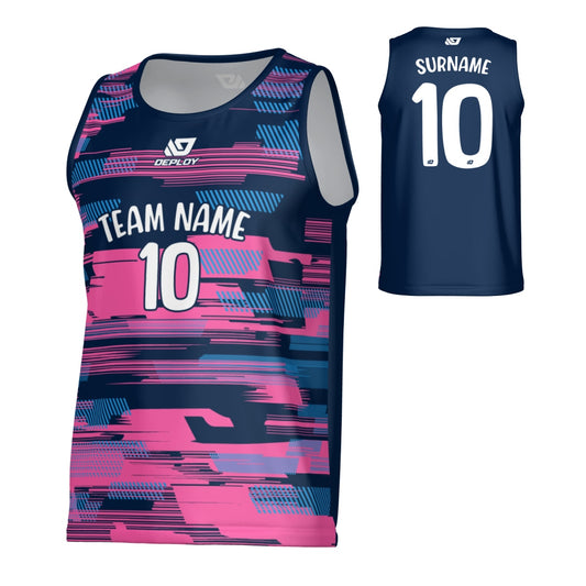 Glitch Sports Singlet - Navy & Pink