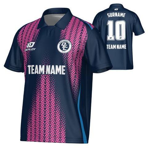 Half Tone Collared Jersey - Navy & Pink