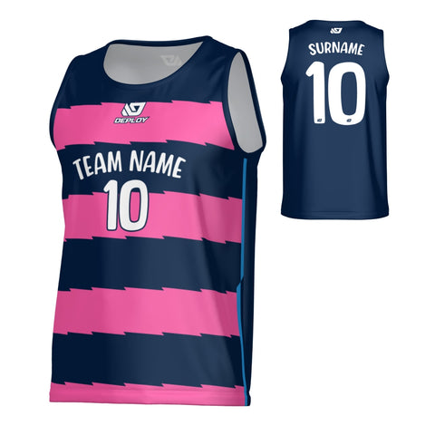 Jagged Sports Singlet - Navy & Pink