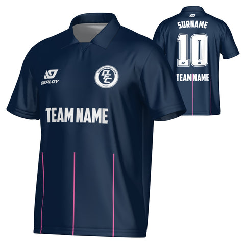 Linear Collared Jersey - Navy & Pink