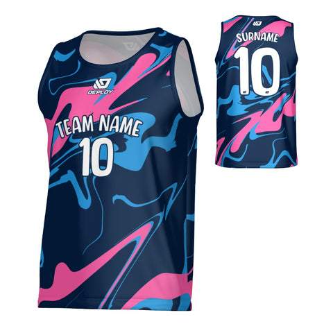 Marble Paint Sports Singlet - Navy & Pink