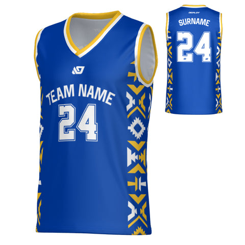 Tribal Basketball Jersey - Royal Blue & Yellow