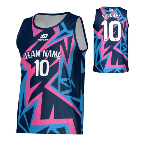 Shattered Sports Singlet - Navy & Pink