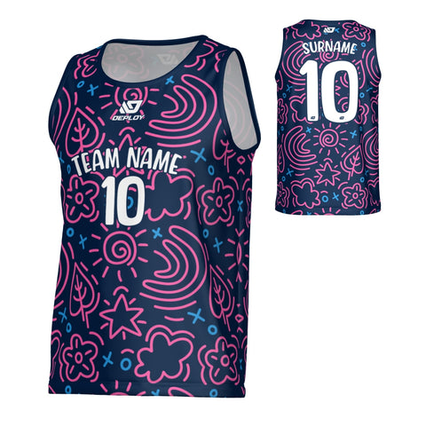 Sketch Sports Singlet - Navy & Pink