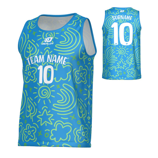 Sketch Sports Singlet - Blue & Neon Green