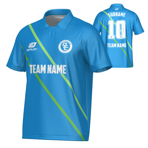 Tracks Collared Jersey - Blue & Neon Green