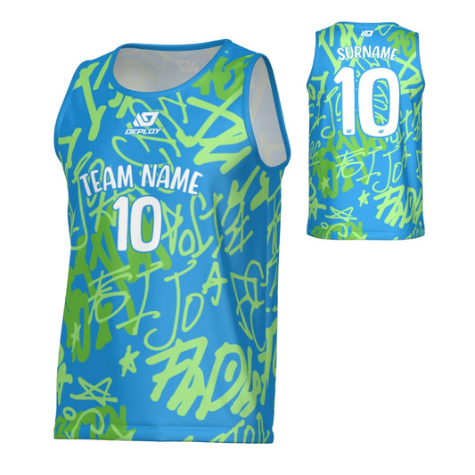 Tags Sports Singlet - Blue & Neon Green