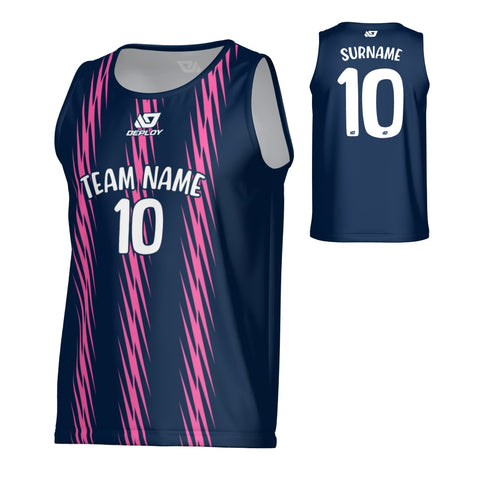 Zig Zag Sports Singlet - Navy & Pink