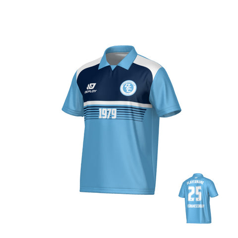 Horizon Collared Jersey - Sky Blue & Navy