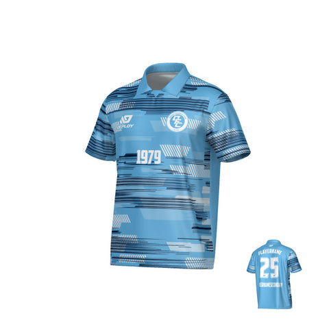 Glitch Collared Jersey - Sky Blue & Navy