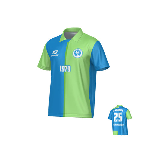Split Collared Jersey - Blue & Neon Green