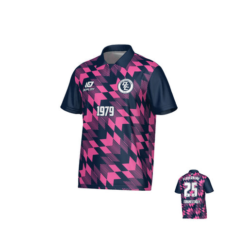 Leaves Collared Jersey - Navy & Pink