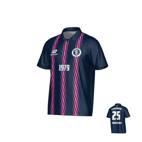 Zig Zag Collared Jersey - Navy & Pink