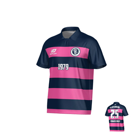 Hoops Collared Jersey - Navy & Pink