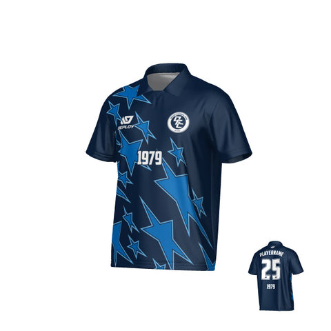 Stars Collared Jersey - Navy & Sky Blue
