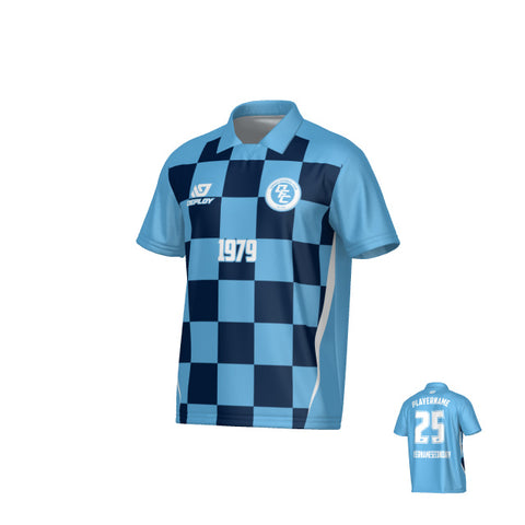 Checkers Collared Jersey - Sky Blue & Navy