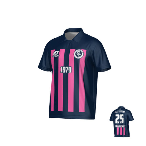 Bars Collared Jersey - Navy & Pink