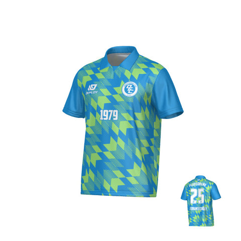 Leaves Collared Jersey - Blue & Neon Green