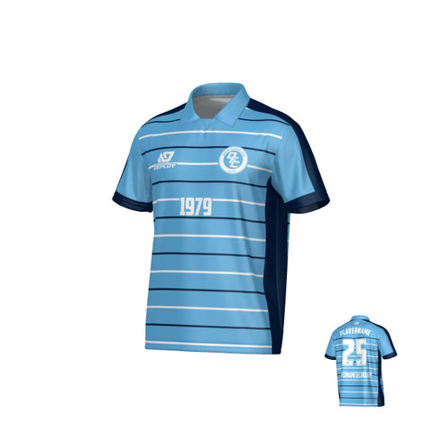 Cadence Collared Jersey - Sky Blue & Navy