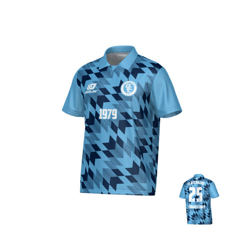 Leaves Collared Jersey - Sky Blue & Navy