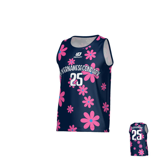 Flower Sports Singlet - Navy & Pink