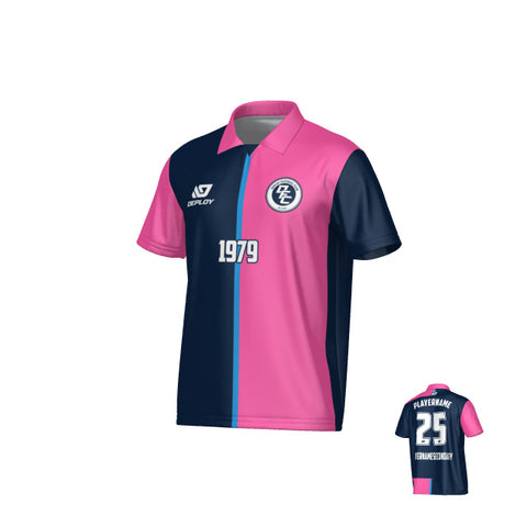 Split Collared Jersey - Navy & Pink