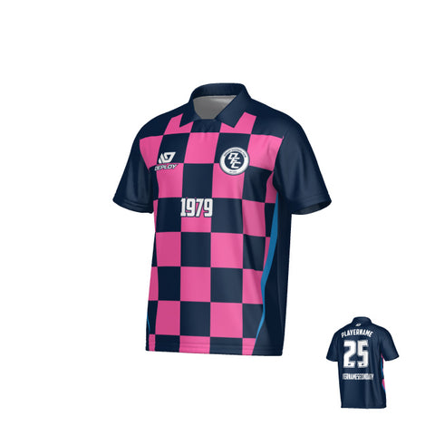 Checkers Collared Jersey - Navy & Pink