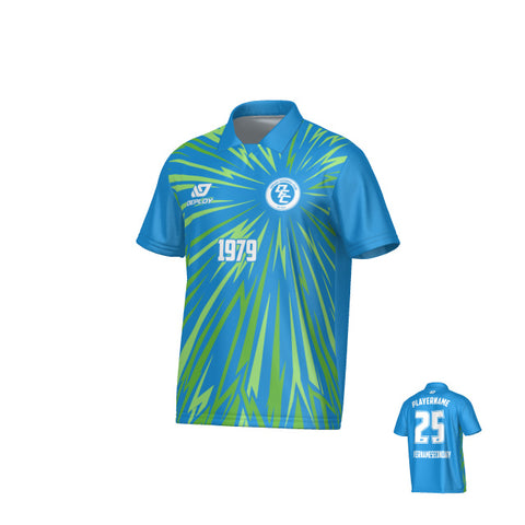 Burst Collared Jersey - Blue & Neon Green