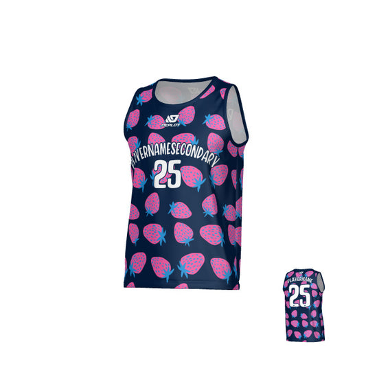 Strawberry Sports Singlet - Navy & Pink