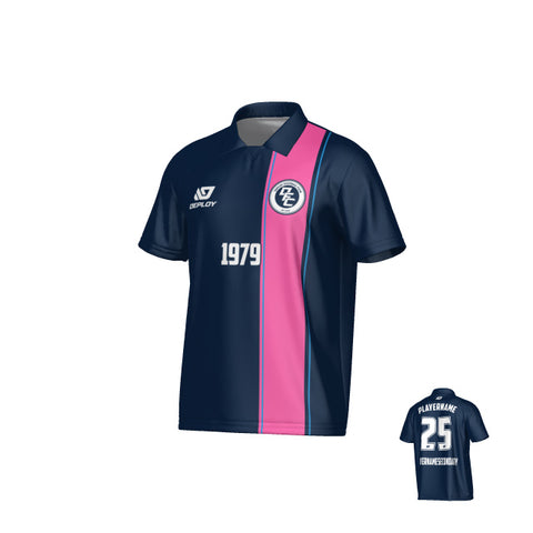 Edge Collared Jersey - Navy & Pink
