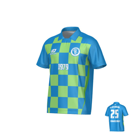 Checkers Collared Jersey - Blue & Neon Green