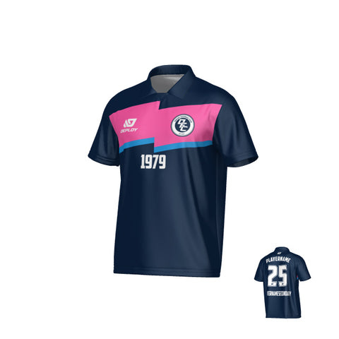 Zag Collared Jersey - Navy & Pink