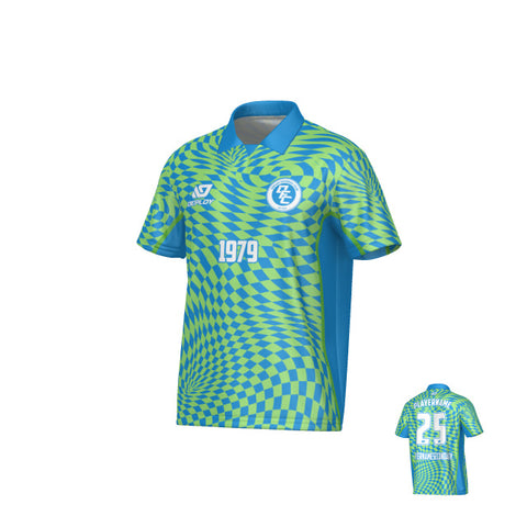 Vortex Collared Jersey - Blue & Neon Green