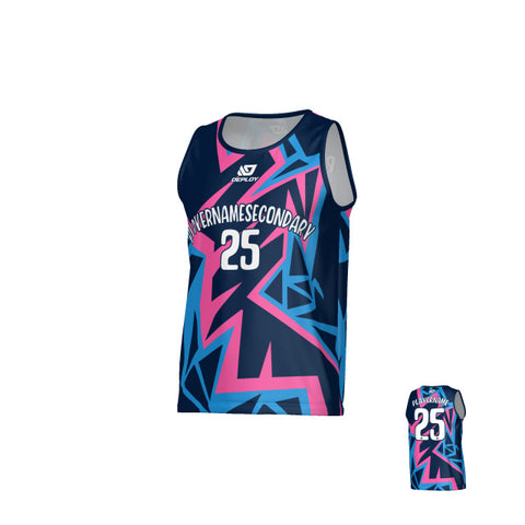 Shattered Sports Singlet - Navy & Pink