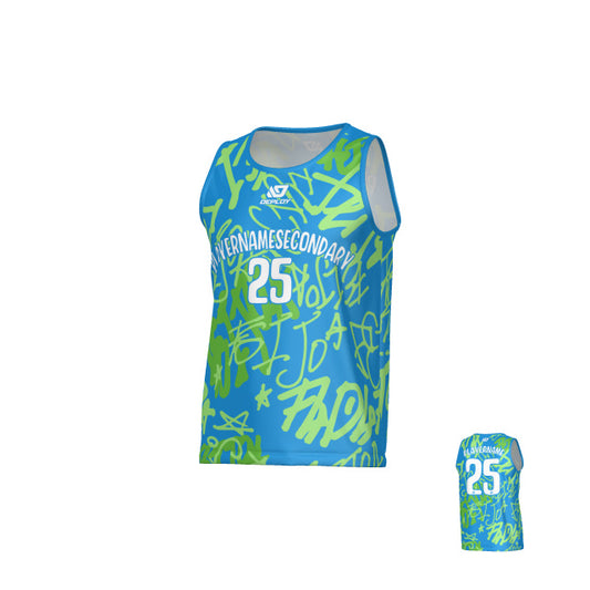 Tags Sports Singlet - Blue & Neon Green