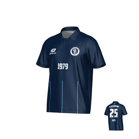 Linear Collared Jersey - Navy & Sky Blue