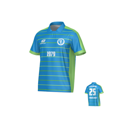 Cadence Collared Jersey - Blue & Neon Green