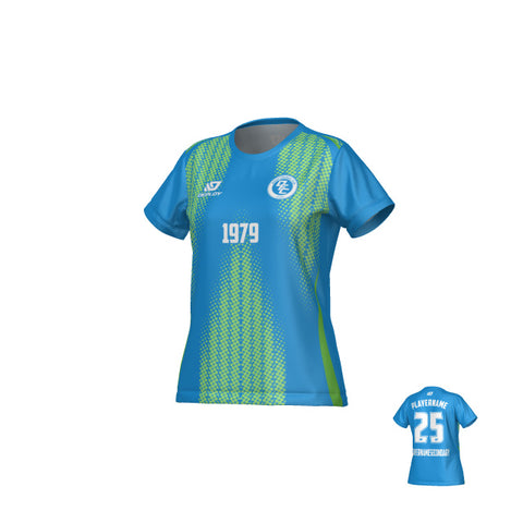 Halftone Womens Jersey - Blue & Neon Green