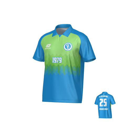 Echo Collared Jersey - Blue & Neon Green