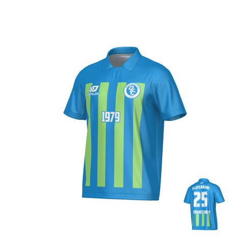 Bars Collared Jersey - Blue & Neon Green