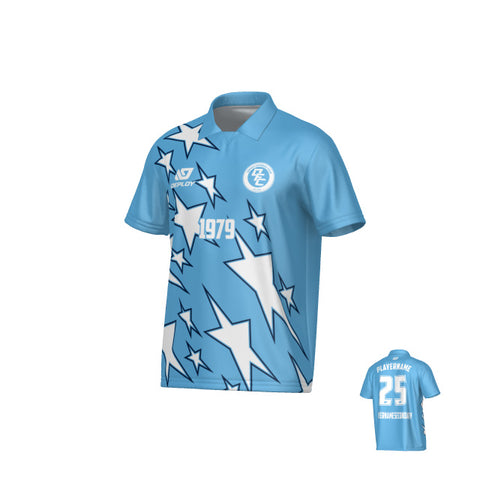 Stars Collared Jersey - Sky Blue & Navy
