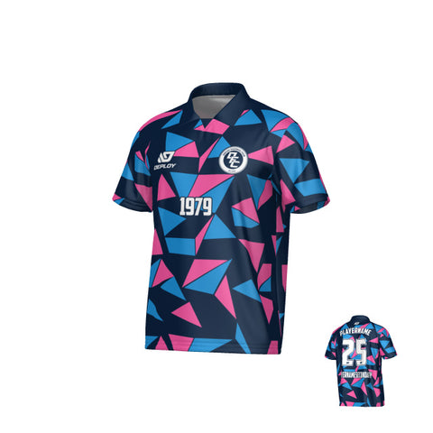 Shards Collared Jersey - Navy & Pink