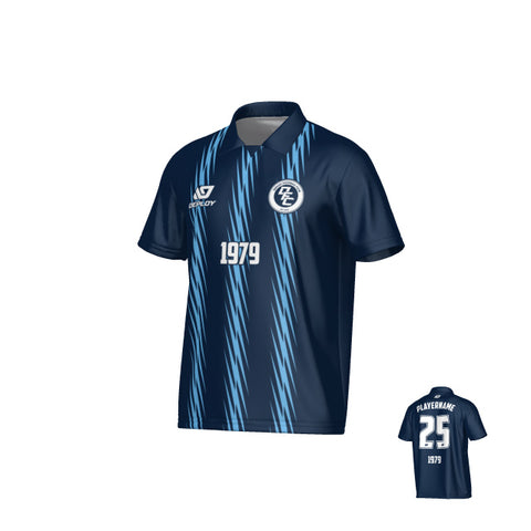 Zig Zag Collared Jersey - Navy & Sky Blue
