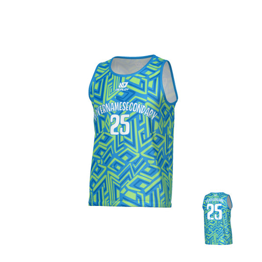 Maze Sports Singlet - Blue & Neon Green